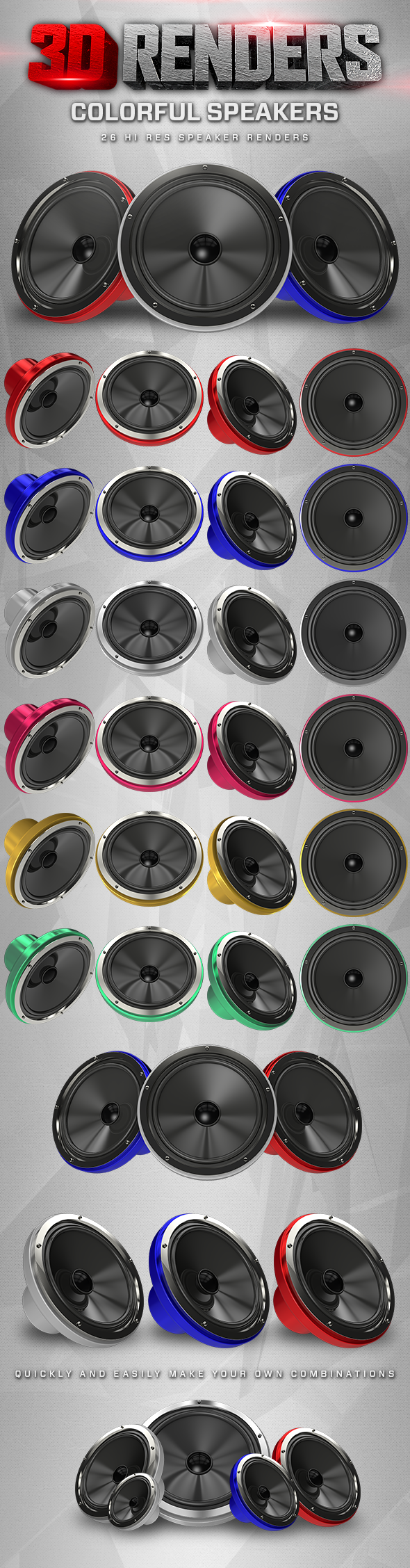 Colorful Speakers 3D Renders