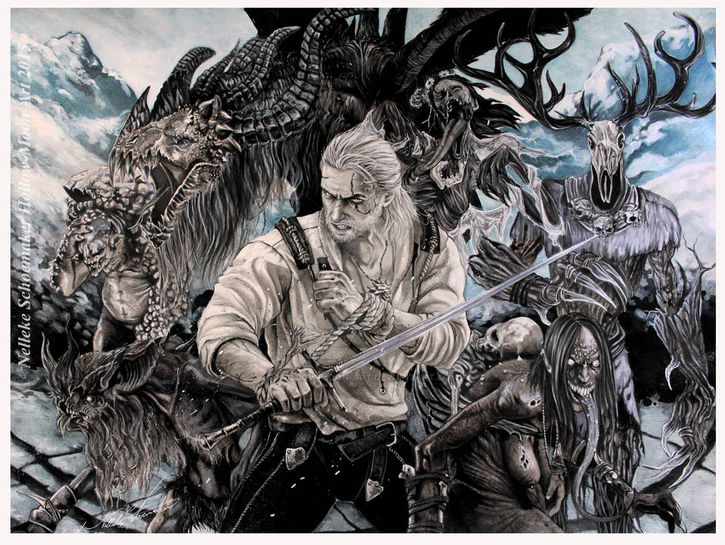 Witcher Wild Hunt - Slayer of monsters by Hollow-Moon-Art