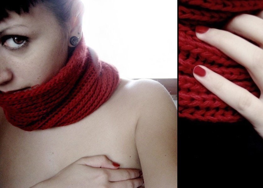 red scarf.