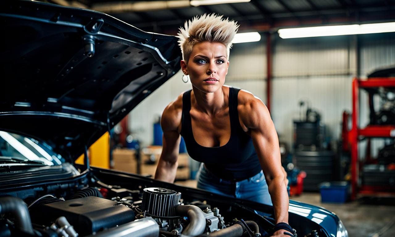 A Cheerleader-Turned-Tomboy Works on a Car Engine by Anonymous51 on ...