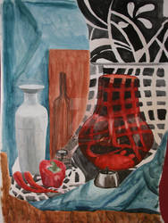 still life with red vases