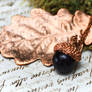 Copper oak leaf and amethyst acorn