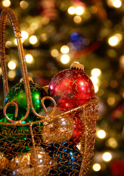 Ornaments in a Golden Basket