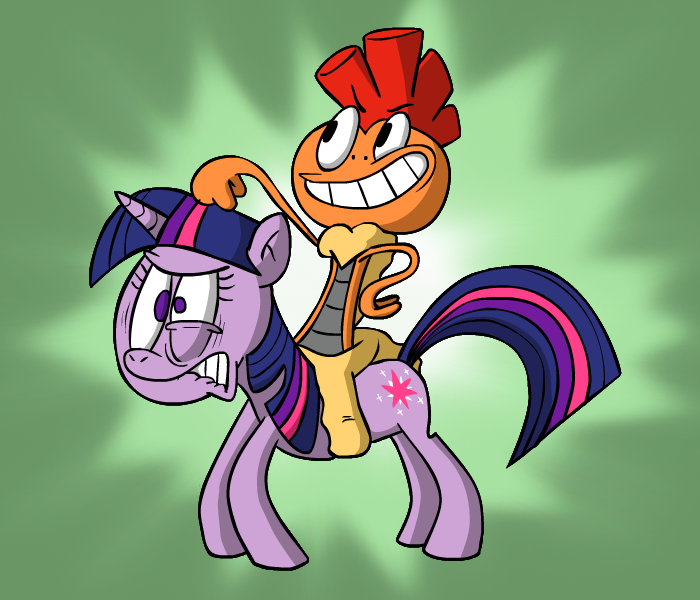 Scrafty riding a familiar Unicorn