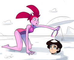 Spinel and Steven on the beach