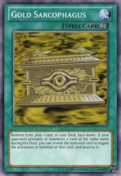 gold sarcophagus yugioh card LEDE-JP051 of Light (UL) The Gold Sarcophagus is not only a safe haven to store your cards but also a treasure chest shrouded in prismatic mystery YuGiOh 2019 Gold Sarcophagus Tin