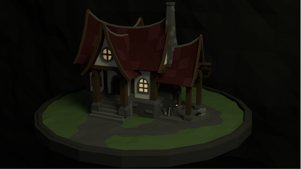 low poly blacksmith building