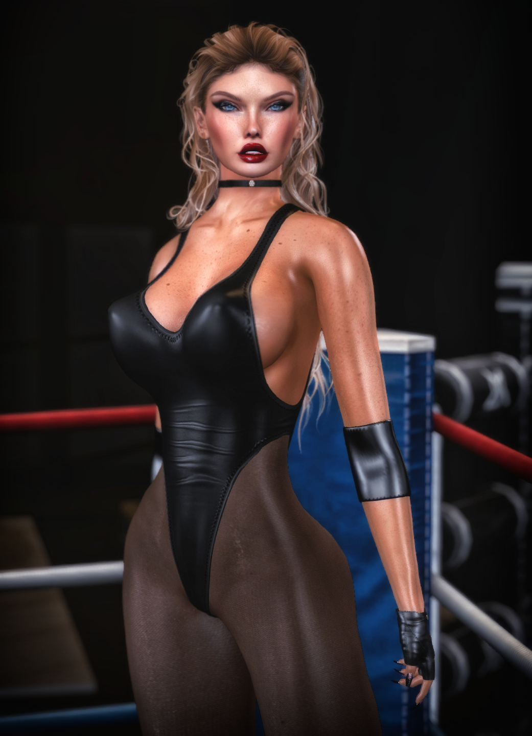 Melanie in her wrestling attire