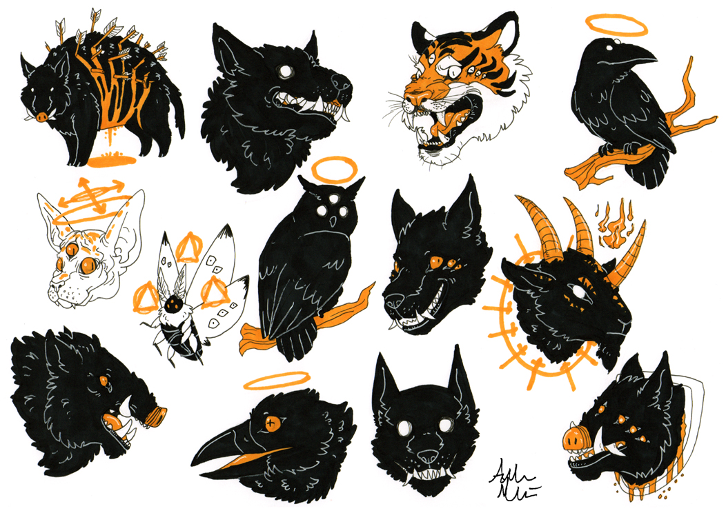 Spooky Animals in Black and Orange