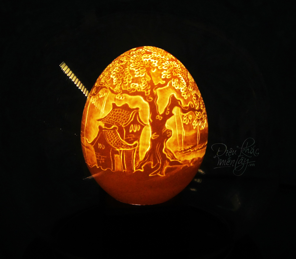 Carving a landscape on the eggshell