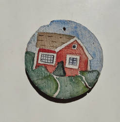 Scandinavian house - watercolor on wood