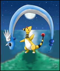 Dragonair and Ampharos :gift: by jesslyra