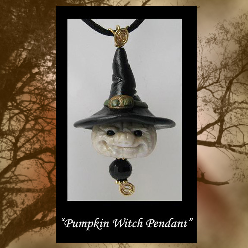 White Pumpkin Witch Pendant