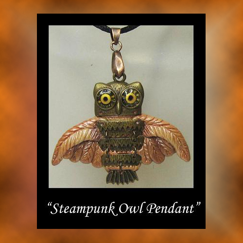 SteamPunk Owl Polymer Clay Pendant