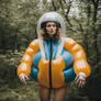 Woman in inflatable suit 