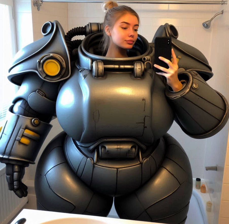 Fallout 4 Power Armour Girl but Inflated by PuftaPrincess on DeviantArt