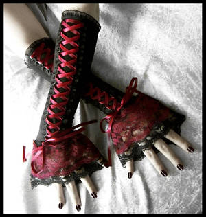 Dark Red Corset Arm Warmers