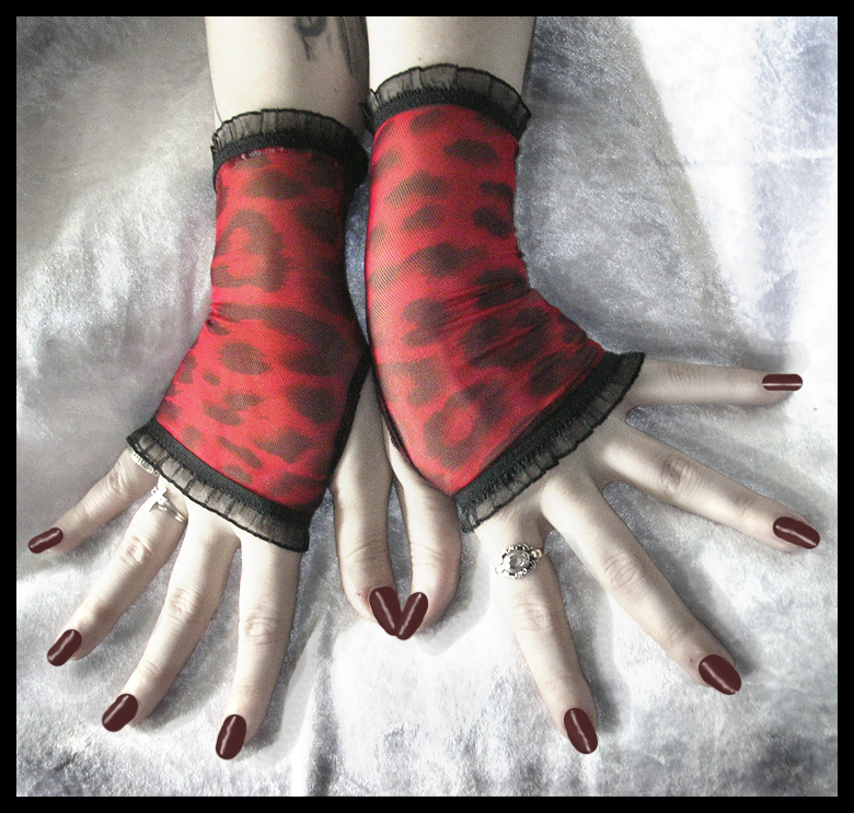 Red Leopard Fingerless Gloves