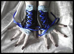 Blue Corset Fingerless Gloves by ZenAndCoffee