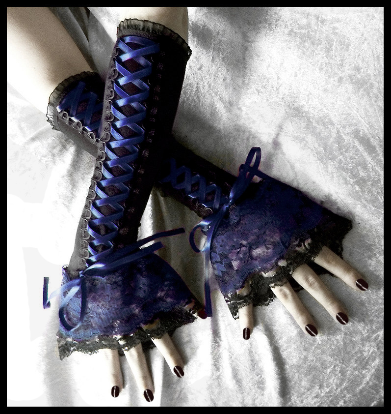 Velvet Midnight Corset Laced Up Arm Warmers by ZenAndCoffee