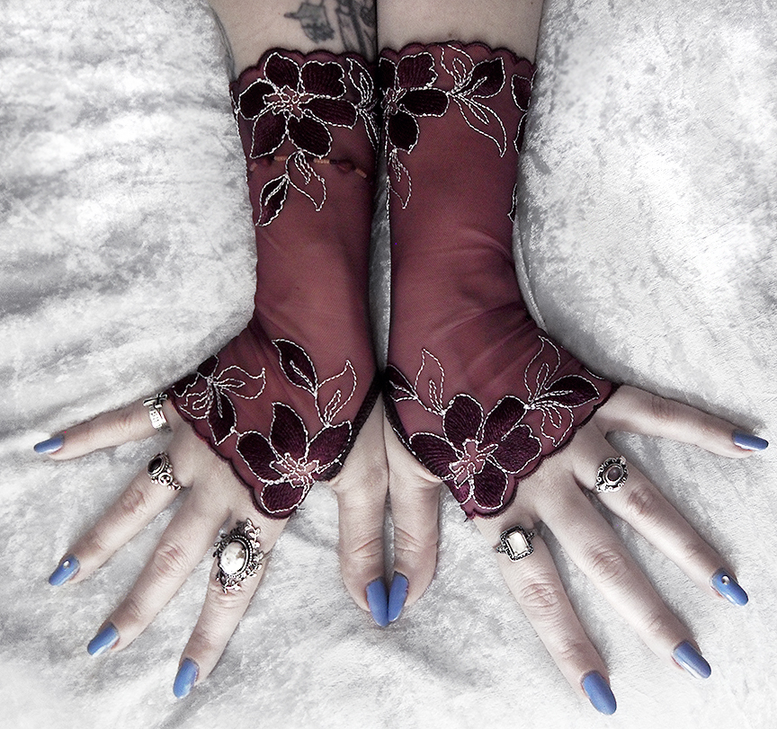 Amaranthus Long Lace Fingerless Gloves by ZenAndCoffee