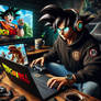 Son Goku working on his laptop