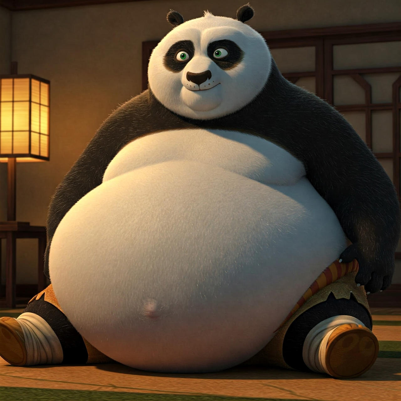 Fat Panda Using Ribbon Po the big fat panda by sadhaizz on DeviantArt