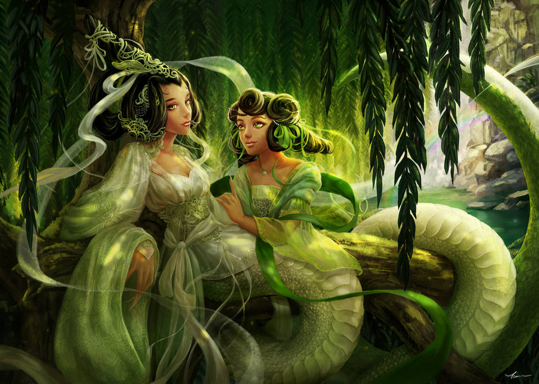 Green snake and white snake (image) White_snake_and_green_snake_by_yangtianli_d5rzjyw-pre.jpg?token=eyJ0eXAiOiJKV1QiLCJhbGciOiJIUzI1NiJ9.eyJzdWIiOiJ1cm46YXBwOjdlMGQxODg5ODIyNjQzNzNhNWYwZDQxNWVhMGQyNmUwIiwiaXNzIjoidXJuOmFwcDo3ZTBkMTg4OTgyMjY0MzczYTVmMGQ0MTVlYTBkMjZlMCIsIm9iaiI6W1t7ImhlaWdodCI6Ijw9MTE0MCIsInBhdGgiOiJcL2ZcLzY0NDQ4ZjhiLWM5ZjUtNGNmOC04YjI4LTE4N2FkMjNmODViZVwvZDVyemp5dy0wMDExMWQ4Ny0yZDFlLTQwOTQtOWY4My0wZmJkNWVhYzZmOTIuanBnIiwid2lkdGgiOiI8PTE2MDAifV1dLCJhdWQiOlsidXJuOnNlcnZpY2U6aW1hZ2Uub3BlcmF0aW9ucyJdfQ