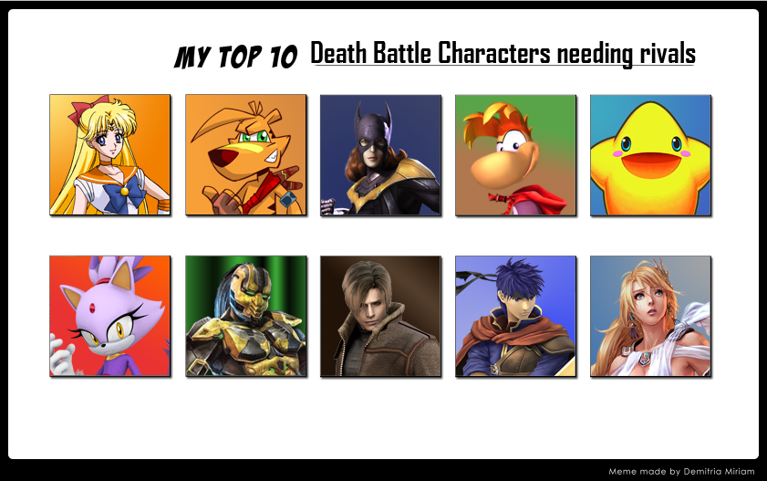 Death Based Characters My Top 10 Death Battle Characters needed Rivals by SonicPal on DeviantArt