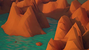 Low poly landscape | Glowing mountains