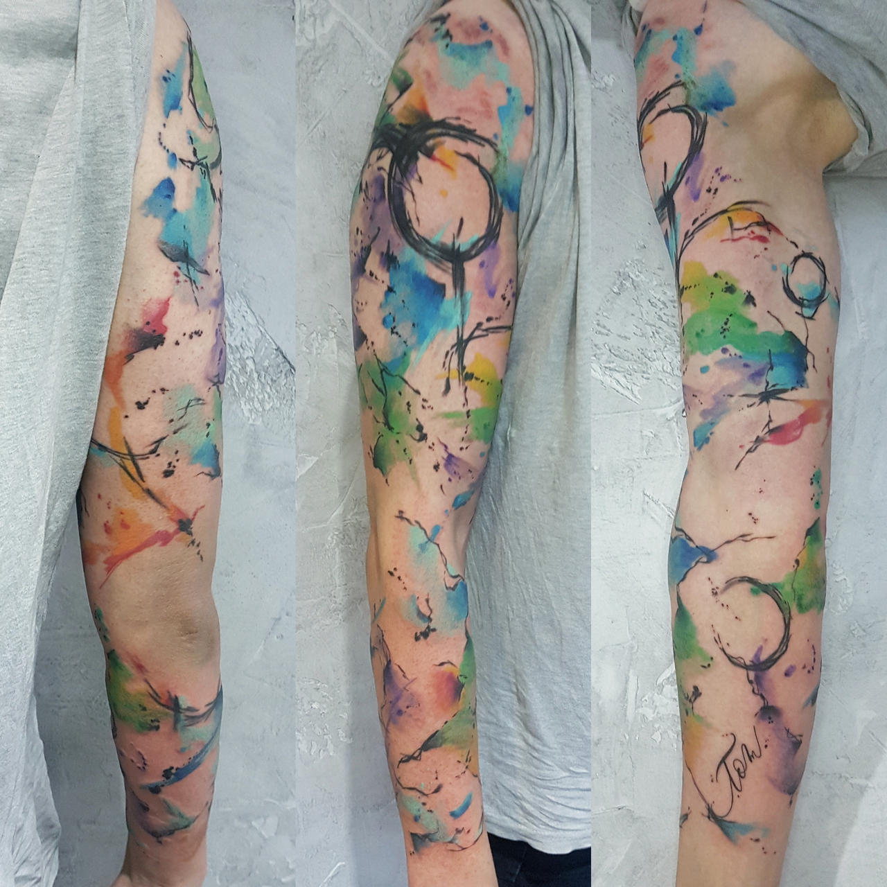 Abstract Watercolor sleeve tattoo by ElectronicSin on DeviantArt