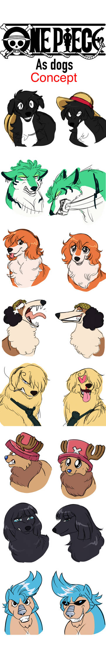 One piece characters as dogs concept