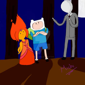 Finn and Flame Princess talking to Slenderman