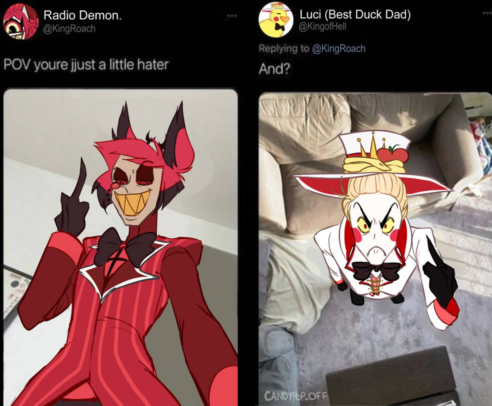 Hazbin Hotel MEME Alastor and Lucifer CPO 2024 by candypopoff on