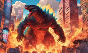 Anime godzilla destroying a city