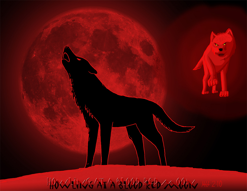 Howling at a blood red moon by DragonWolfACe