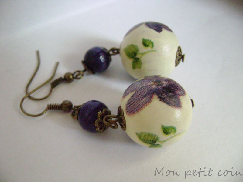 Decoupage violet earrings