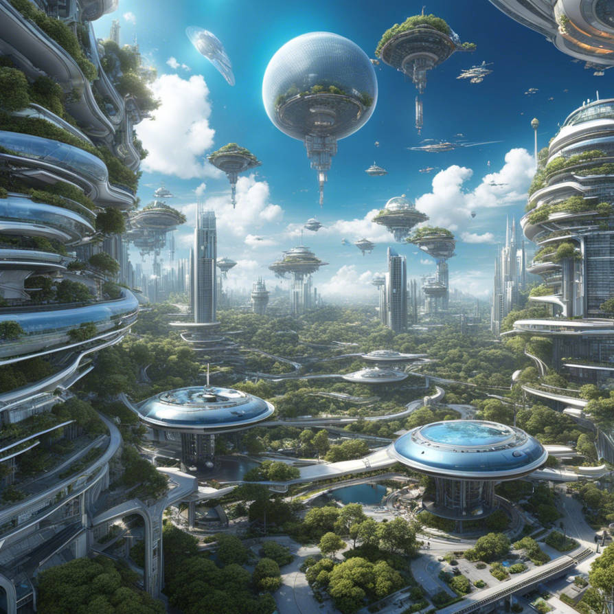 Painted World Qpq City Surrounded By Blue Sky Abov