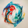 Koi fish swimming in a mesmerizing yin-yang