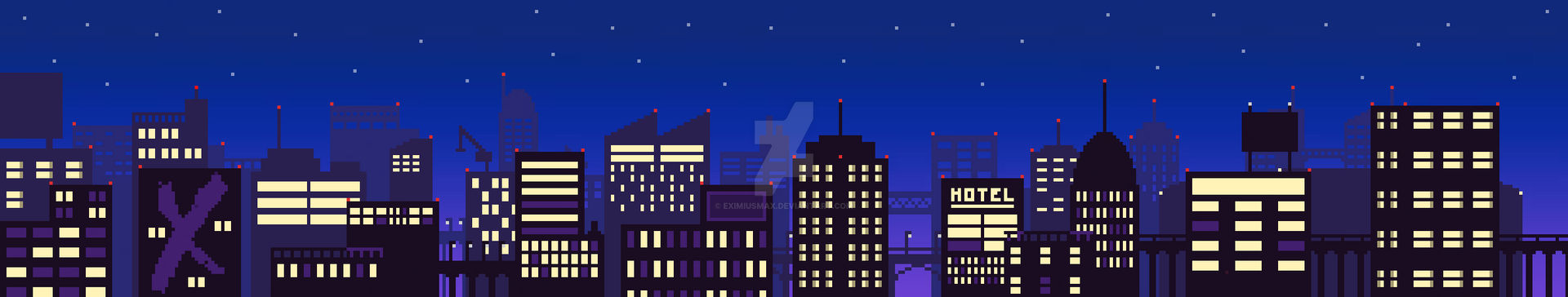 Nighttime Pixel City Backdrop