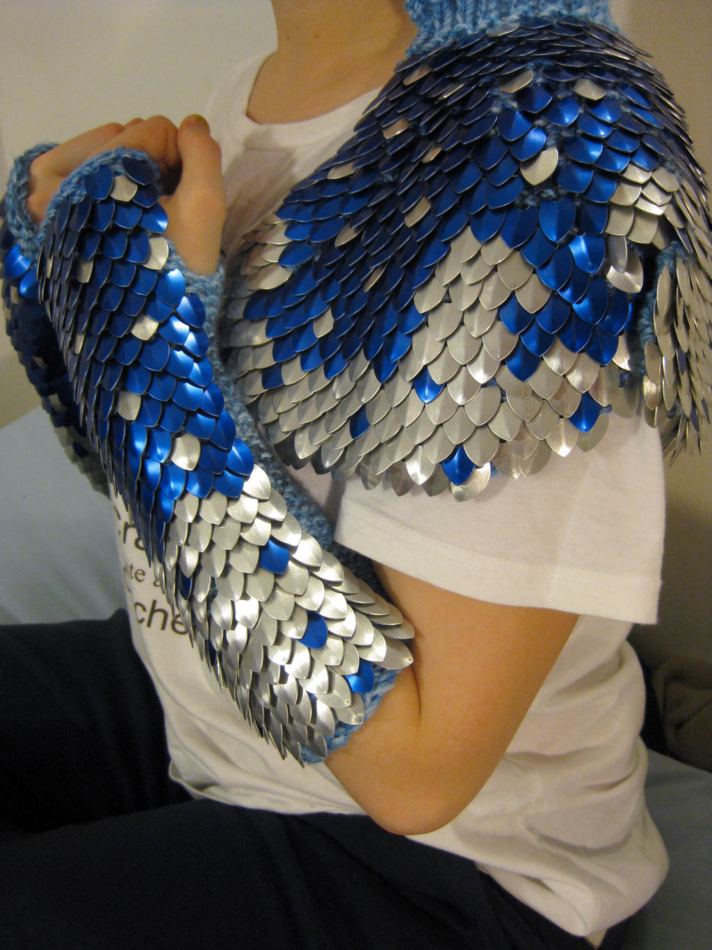 Knitted Scale Mail Gloves and Pauldron set by CraftyMutt
