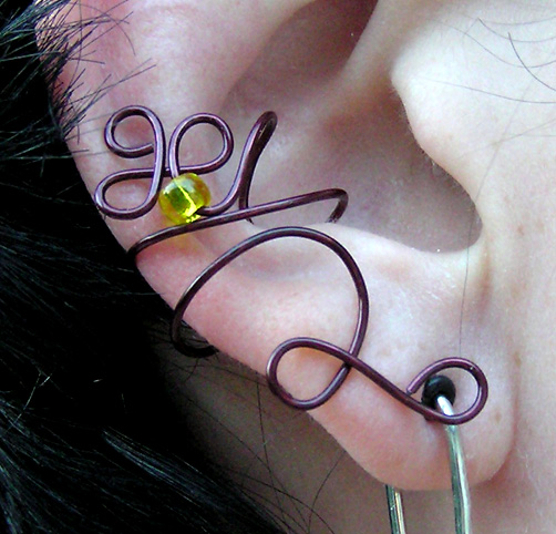 Maroon with Yellow ear cuff