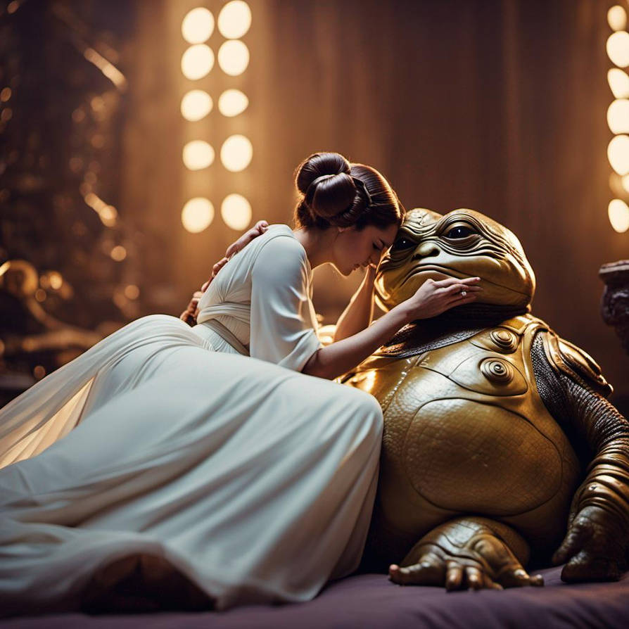 Princess Leia and Jabba the Hutt kissing while the by 29diaz on DeviantArt