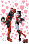 Deadpool and Harley Quinn kiss