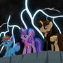 EJ,Amity and Rainbow Eevee in lightning storm