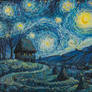 A romanian starry night - oil painting