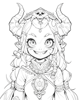 Cute Demon Girl - Line Art