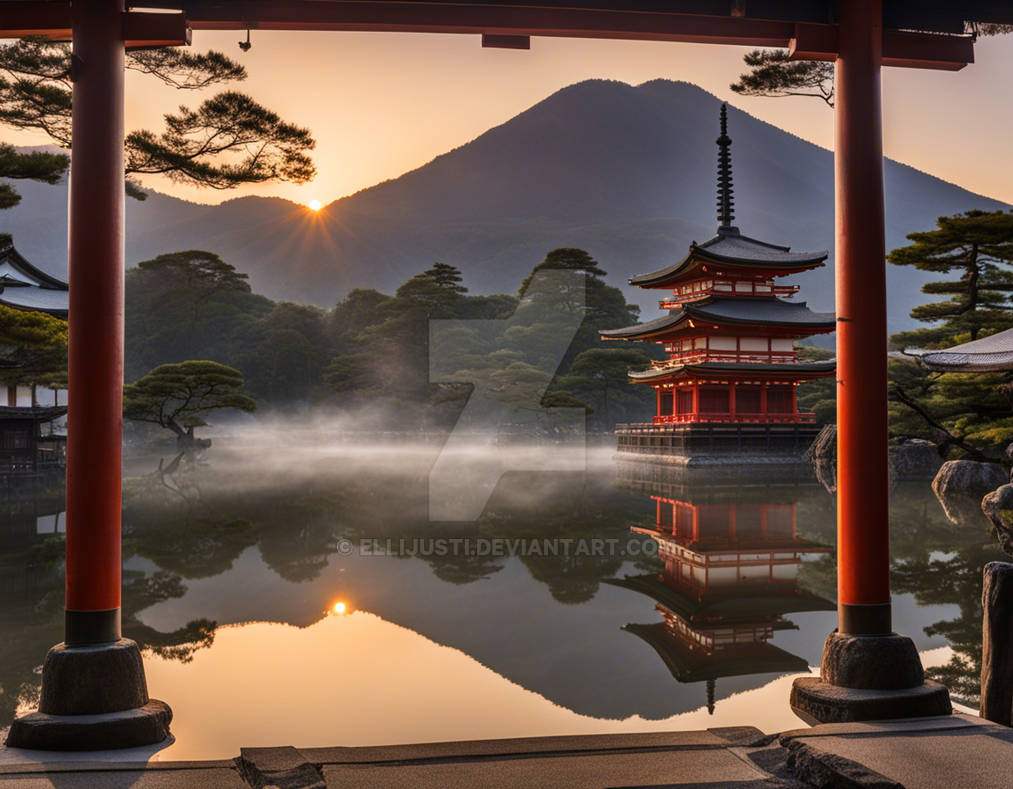 Sun Rises In Japan The Sun rises upon a Japanese Shrine by ElliJusti on DeviantArt