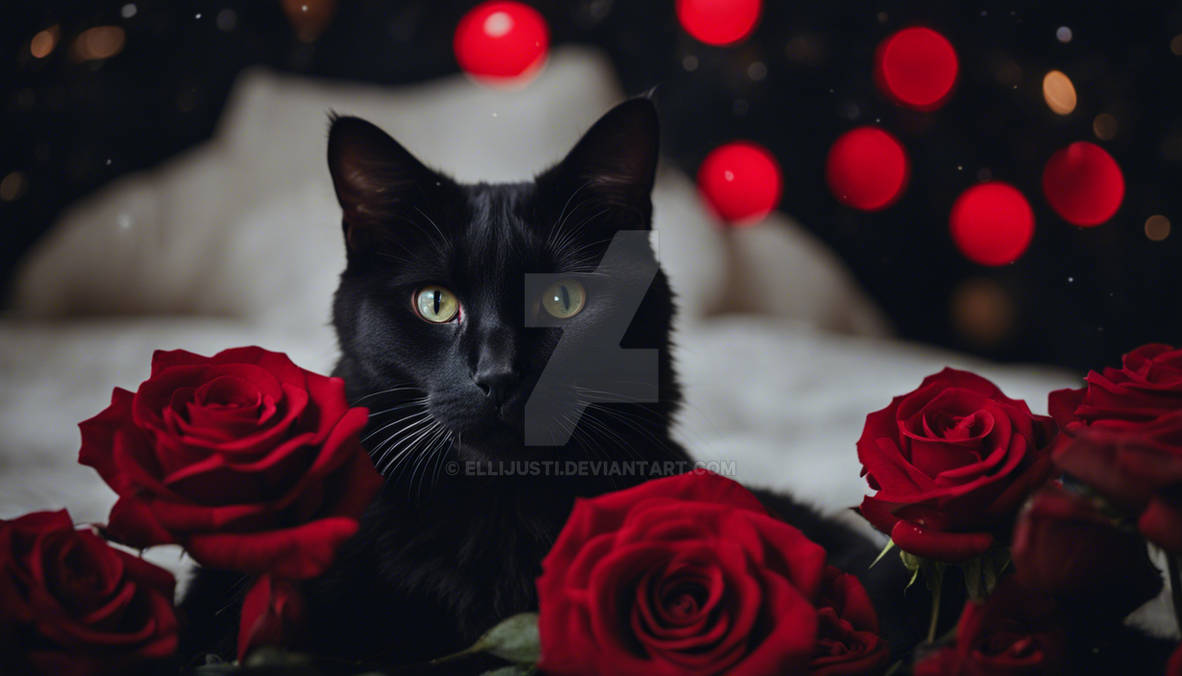A Cat with Black Roses and Blood Moon II by ElliJusti on DeviantArt