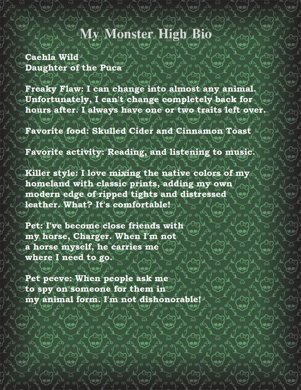 Monster High Bio Examples Caehla's Monster High Bio by SparxGuardian on DeviantArt